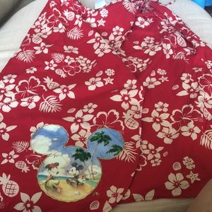 Disney Store Hawaiian Mickey & Minnie Mouse luau hibiscus red skirt